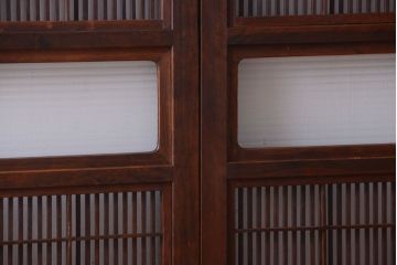 和製アンティーク　裏障子付き!モールガラス入り格子戸2枚セット