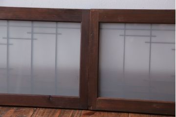 古民具・骨董　古い木製のモダンなすりガラス欄間2枚セット(明り取り、明かり取り)