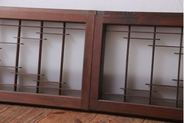 古民具・骨董　古い木製のモダンなすりガラス欄間2枚セット(明り取り、明かり取り)