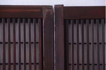  和製アンティーク　裏障子付き!すりガラス帯の格子戸2枚セット