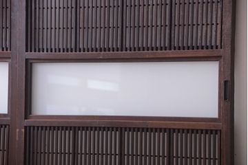  和製アンティーク　裏障子付き!すりガラス帯の格子戸2枚セット