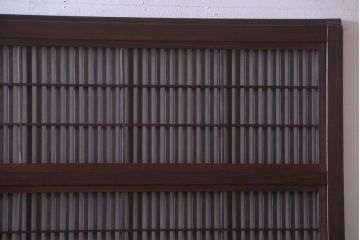  和製アンティーク　裏障子付き!すりガラス帯の格子戸2枚セット