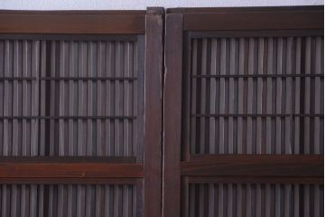  和製アンティーク　裏障子付き!すりガラス帯の格子戸2枚セット