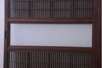  和製アンティーク　裏障子付き!すりガラス帯の格子戸2枚セット