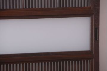  和製アンティーク　裏障子付き!すりガラス帯の格子戸2枚セット