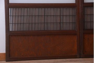  和製アンティーク　裏障子付き!すりガラス帯の格子戸2枚セット