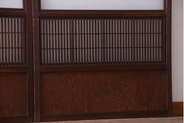  和製アンティーク　裏障子付き!すりガラス帯の格子戸2枚セット