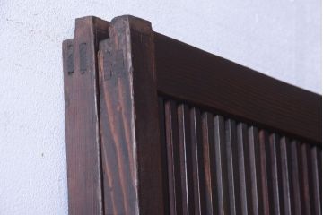  和製アンティーク　裏障子付き!すりガラス帯の格子戸2枚セット