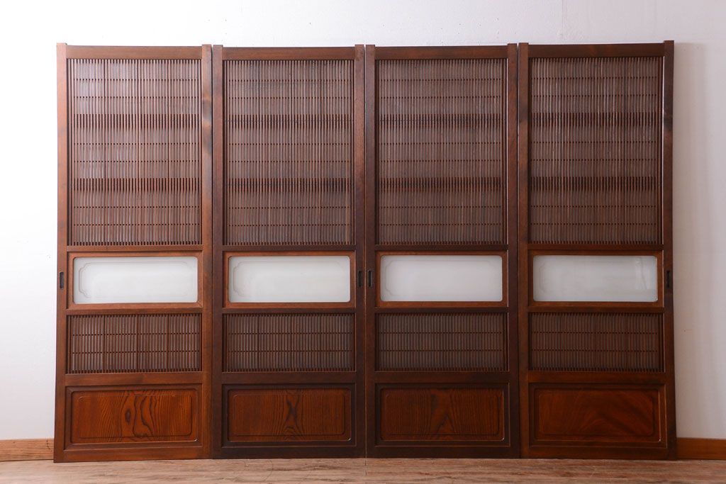 古民具・骨董　腰板欅材!上質で上品な高級格子戸4枚セット