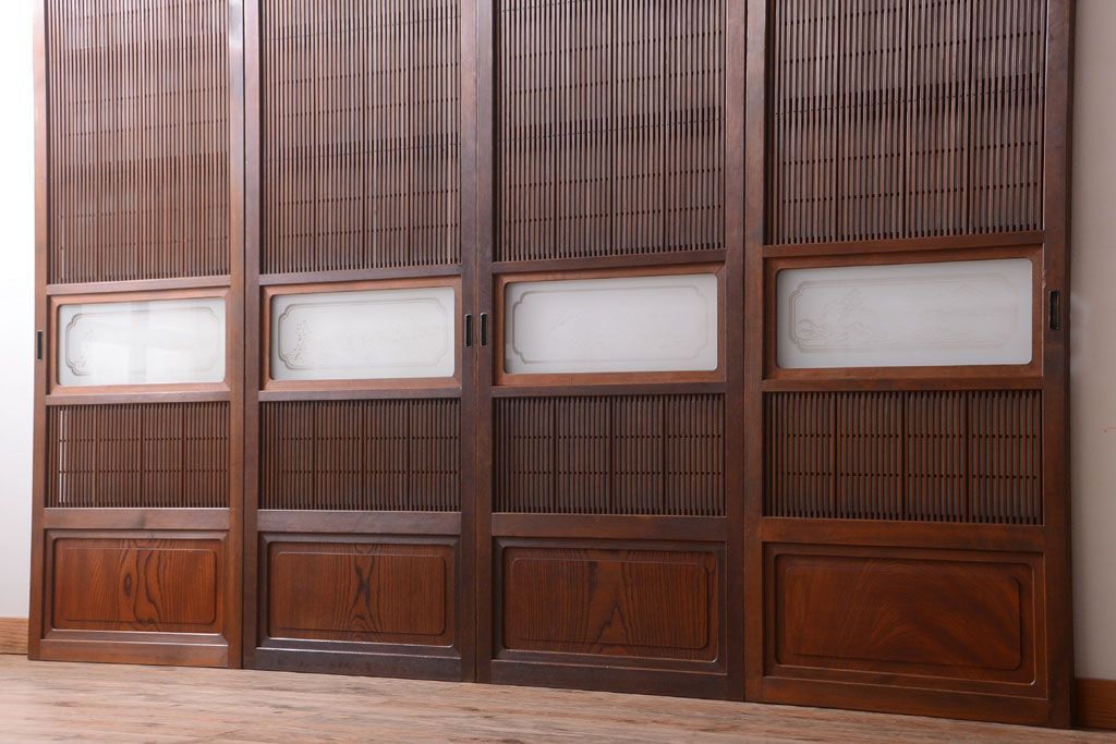 古民具・骨董　腰板欅材!上質で上品な高級格子戸4枚セット