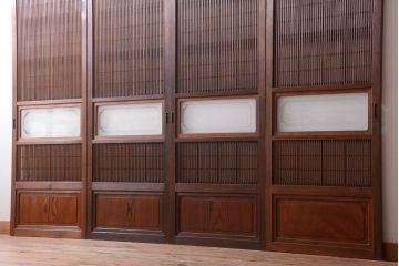 古民具・骨董　腰板欅材!上質で上品な高級格子戸4枚セット
