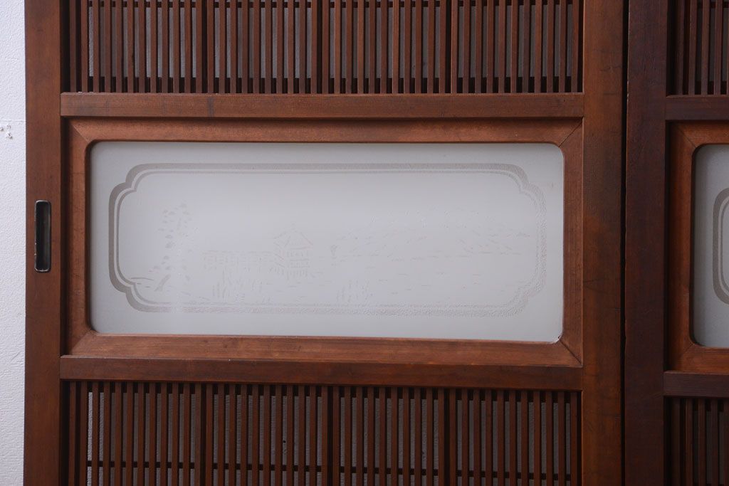 古民具・骨董　腰板欅材!上質で上品な高級格子戸4枚セット