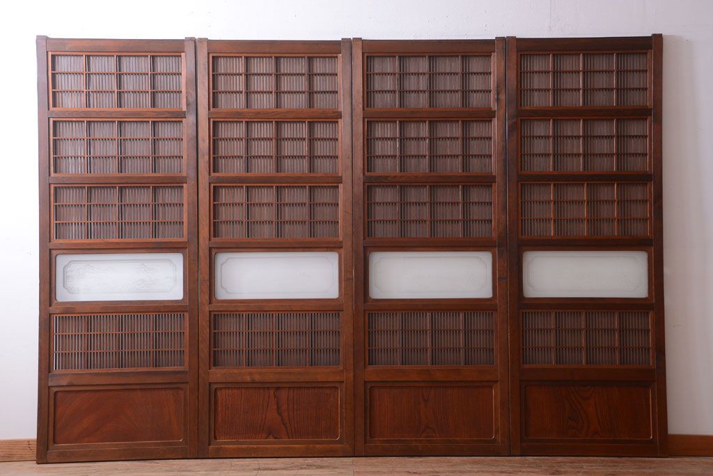 古民具・骨董　腰板欅材!上質で上品な高級格子戸4枚セット