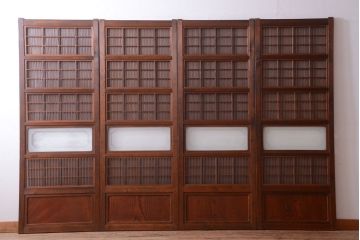 古民具・骨董　腰板欅材!上質で上品な高級格子戸4枚セット