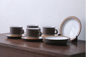 イギリスビンテージ HORNSEA(ホーンジー)　Contour(コントウァ)シリーズ　カップ&ソーサー4客、皿4枚セット