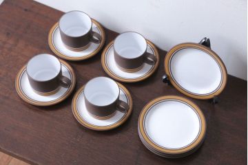 イギリスビンテージ HORNSEA(ホーンジー)　Contour(コントウァ)シリーズ　カップ&ソーサー4客、皿4枚セット