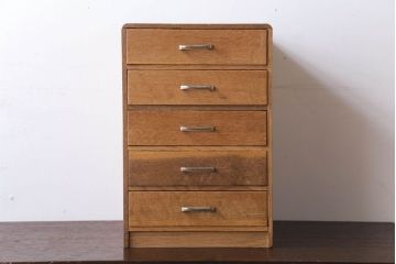 レトロ家具　昭和レトロ　古いナラ材のアンティーク小引き出し