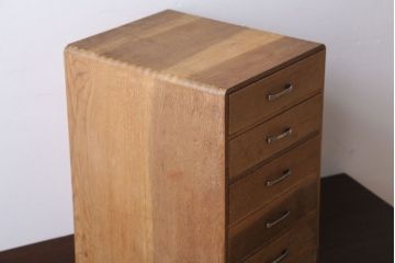 レトロ家具　昭和レトロ　古いナラ材のアンティーク小引き出し