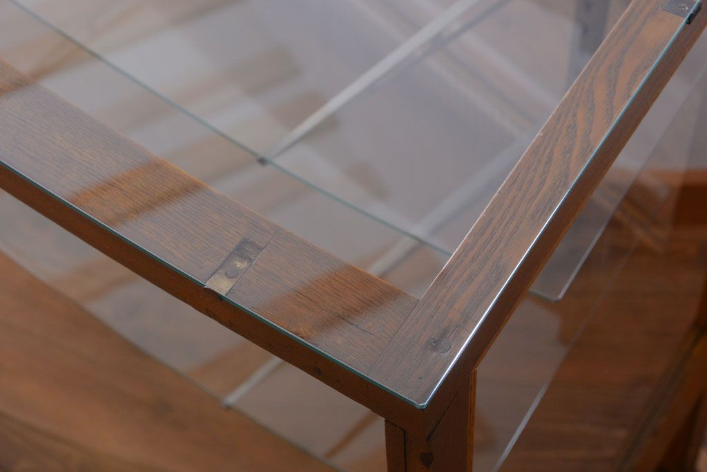 アンティーク家具　和製アンティーク　特大サイズ!モールガラス入りの珍しい曲げガラスショーケース