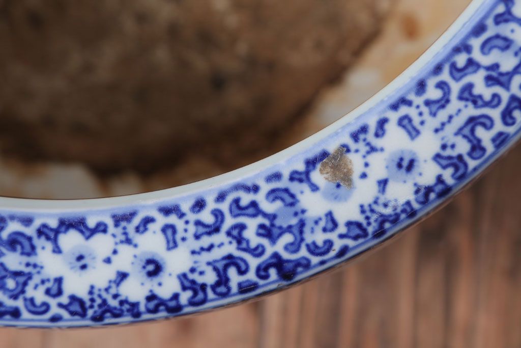 アンティーク雑貨　古民具・骨董　図柄の美しいアンティーク瀬戸火鉢