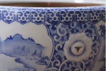 アンティーク雑貨　古民具・骨董　図柄の美しいアンティーク瀬戸火鉢