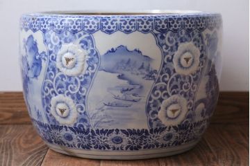 アンティーク雑貨　古民具・骨董　図柄の美しいアンティーク瀬戸火鉢