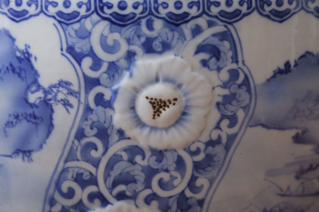 アンティーク雑貨　古民具・骨董　図柄の美しいアンティーク瀬戸火鉢