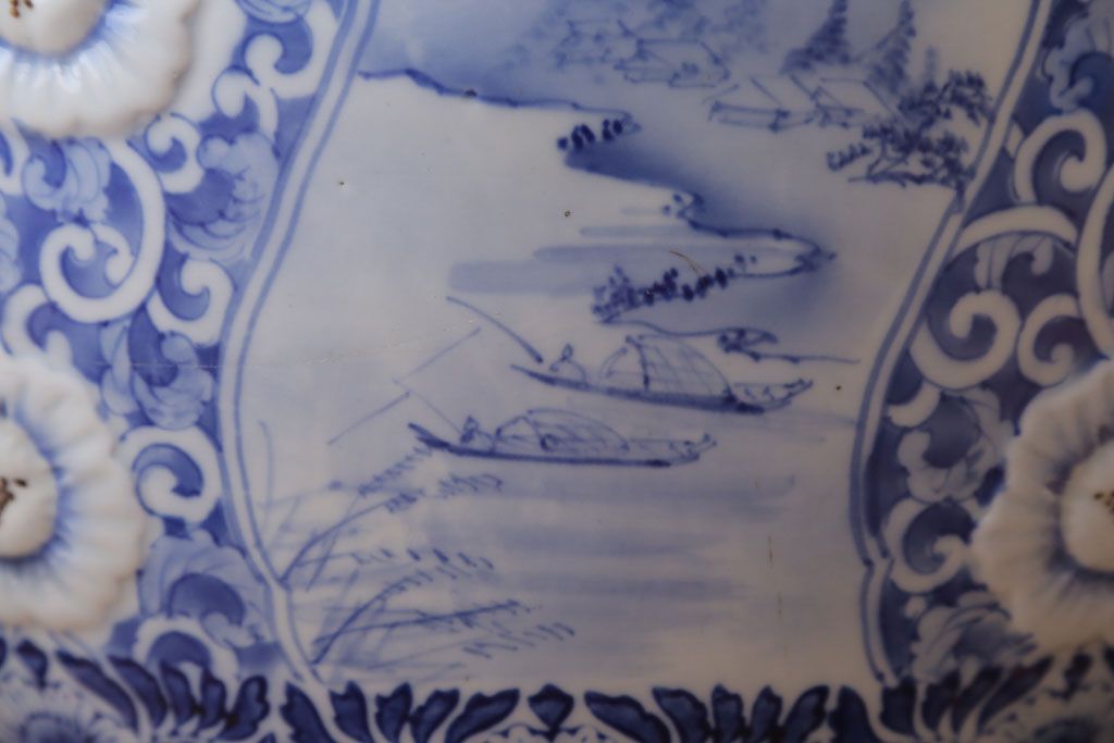 アンティーク雑貨　古民具・骨董　図柄の美しいアンティーク瀬戸火鉢