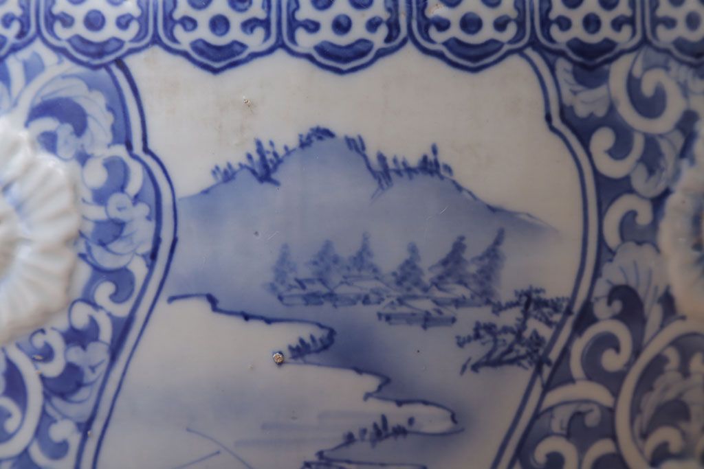 アンティーク雑貨　古民具・骨董　図柄の美しいアンティーク瀬戸火鉢