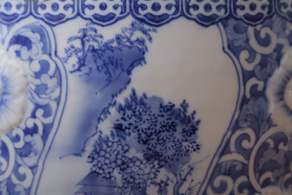 アンティーク雑貨　古民具・骨董　図柄の美しいアンティーク瀬戸火鉢