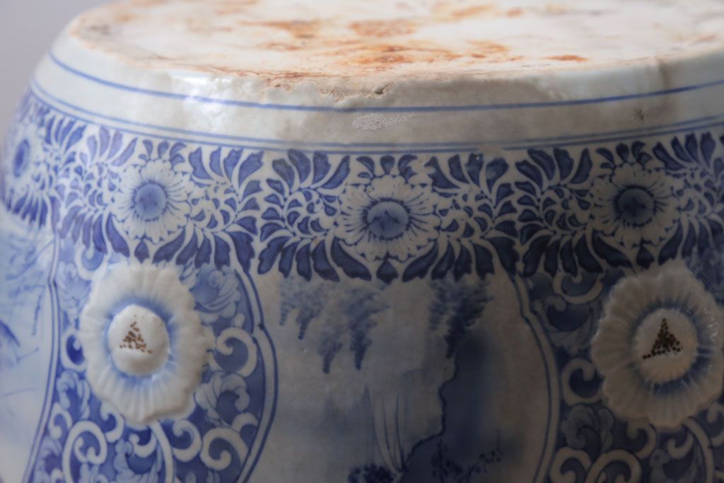 アンティーク雑貨　古民具・骨董　図柄の美しいアンティーク瀬戸火鉢