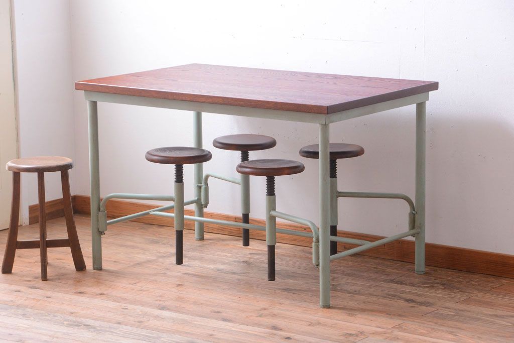 ラフジュ工房オリジナル 4脚格納スツールの作業台(テーブル・机)(2)