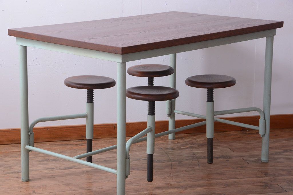 ラフジュ工房オリジナル 4脚格納スツールの作業台(テーブル・机)(2)