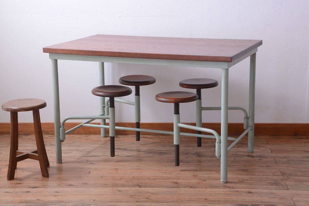 ラフジュ工房オリジナル 4脚格納スツールの作業台(テーブル・机)(2)