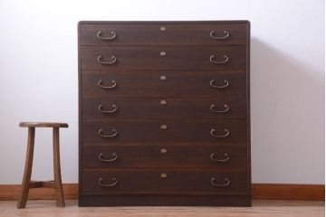 アンティーク家具　和製アンティーク　古い桐材のシックな衣装箪笥(桐箪笥、桐たんす)