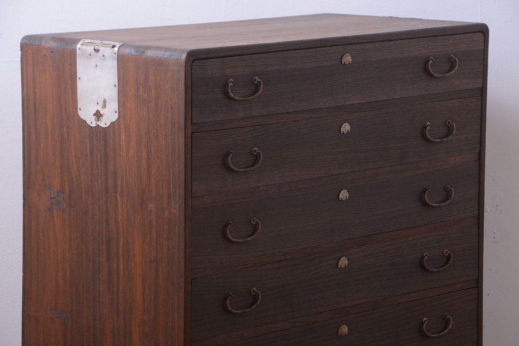 アンティーク家具　和製アンティーク　古い桐材のシックな衣装箪笥(桐箪笥、桐たんす)