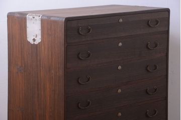 アンティーク家具　和製アンティーク　古い桐材のシックな衣装箪笥(桐箪笥、桐たんす)