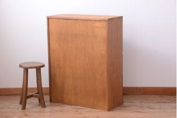 アンティーク家具　和製アンティーク　古い木のシンプルな引き出し付きガラス戸棚(収納棚)