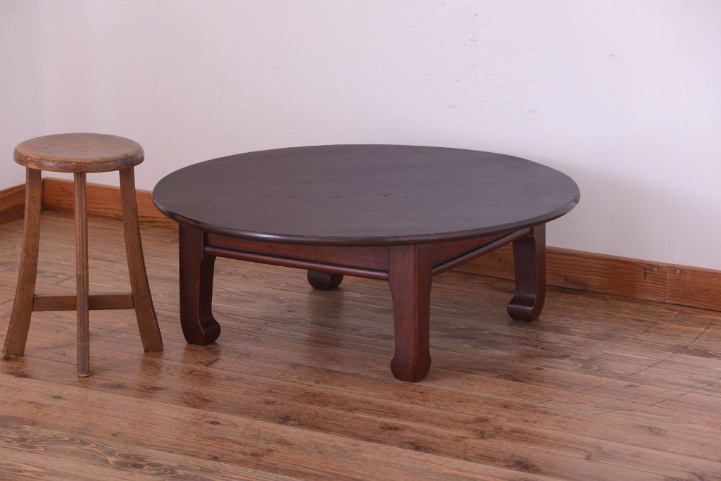 アンティーク家具　古民具・骨董　総欅!一枚板天板のアンティーク丸座卓