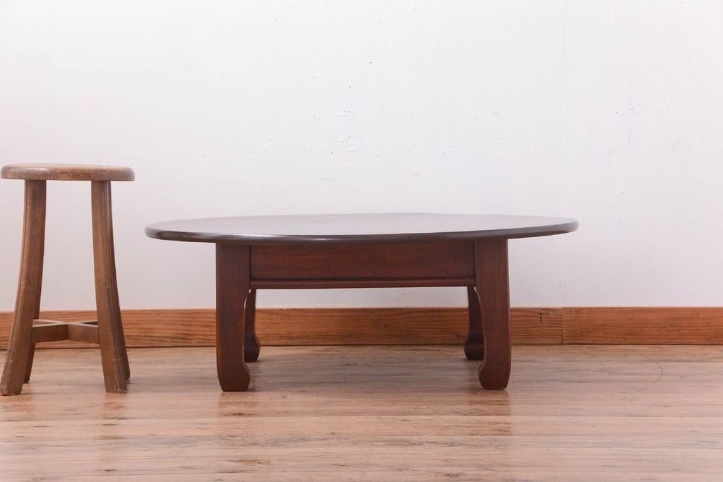 アンティーク家具　古民具・骨董　総欅!一枚板天板のアンティーク丸座卓