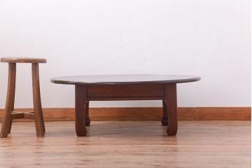 アンティーク家具　古民具・骨董　総欅!一枚板天板のアンティーク丸座卓