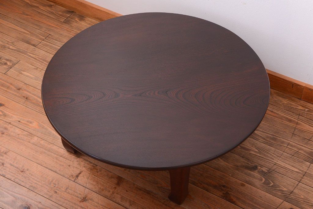 アンティーク家具　古民具・骨董　総欅!一枚板天板のアンティーク丸座卓