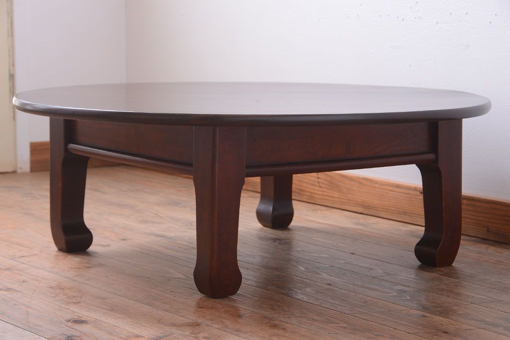 アンティーク家具　古民具・骨董　総欅!一枚板天板のアンティーク丸座卓