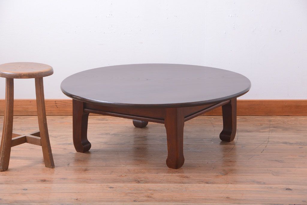 アンティーク家具　古民具・骨董　総欅!一枚板天板のアンティーク丸座卓