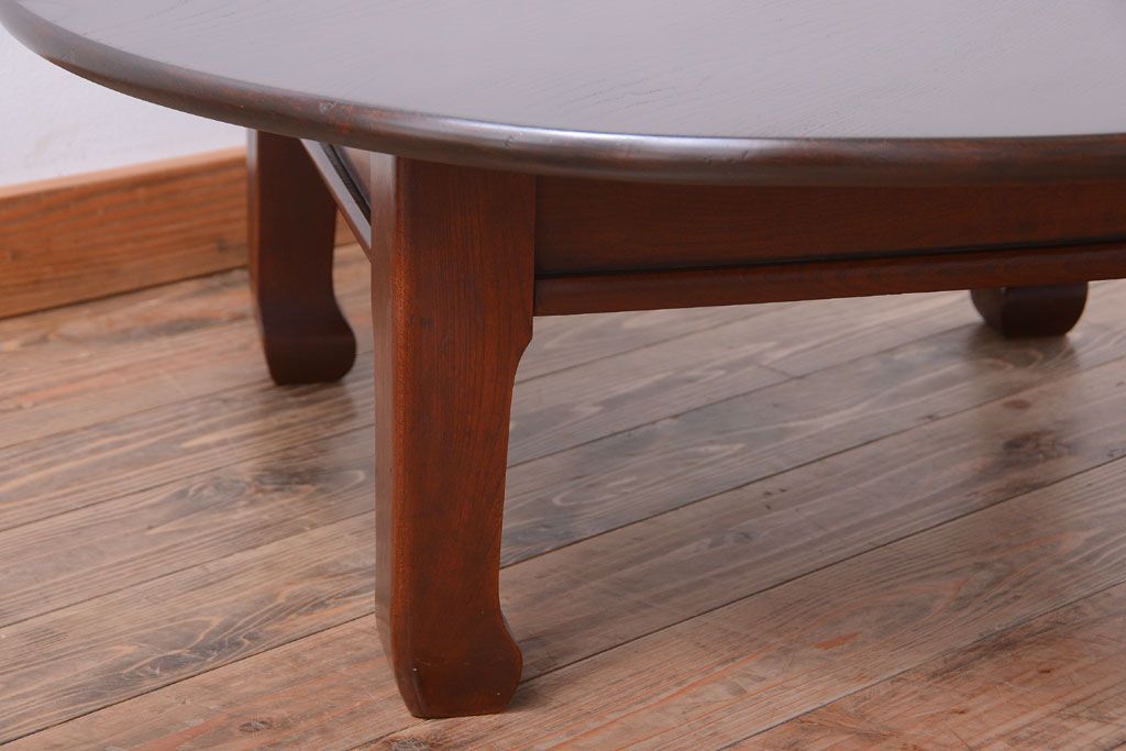 アンティーク家具　古民具・骨董　総欅!一枚板天板のアンティーク丸座卓