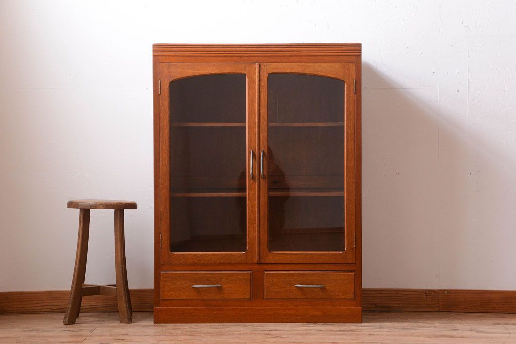 アンティーク家具　和製アンティーク　古い木の小ぶりな引き出し付き本箱