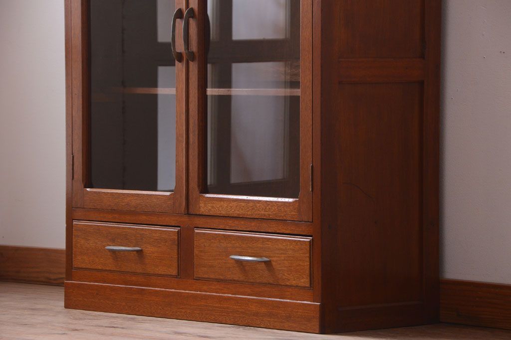 アンティーク家具　和製アンティーク　古い木の小ぶりな引き出し付き本箱