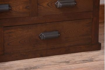 アンティーク家具　和製アンティーク　引き出し5杯付き!古い木のデザインガラス戸収納棚