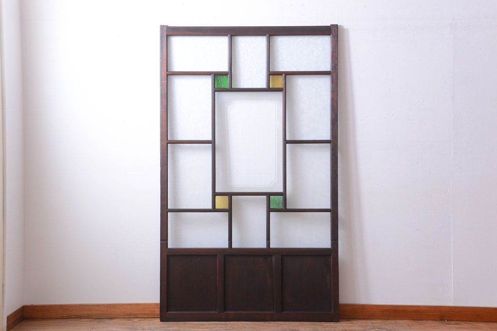 大正ロマン　当時物色ガラス入り!幾何学模様のアンティーク引き戸