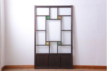 大正ロマン　当時物色ガラス入り!幾何学模様のアンティーク引き戸